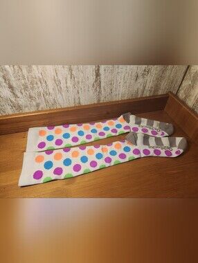 Go 2 Socks White Multicolor Polka Dot Knee-High Compression Socks Size Large